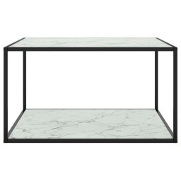 vidaXL Salontafel met wit marmerglas 90x90x50 cm zwart