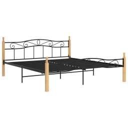 vidaXL Bedframe metaal en massief eikenhout zwart 200x200 cm