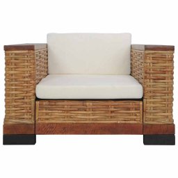 vidaXL Fauteuil met kussens natuurlijk rattan bruin
