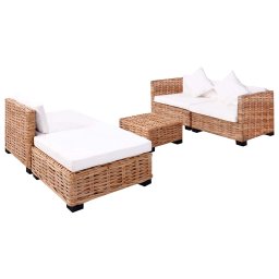 vidaXL Loungeset natuurlijk rattan 14-delig