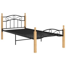 vidaXL Bedframe metaal en massief eikenhout zwart 90x200 cm