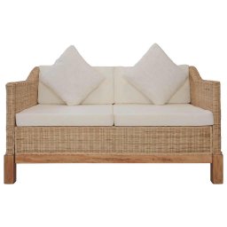 vidaXL Tweezitsbank met kussens natuurlijk rattan