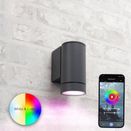 Antraciete wandlamp voor buiten met Zigbee GU10 spot - Ronde downlight