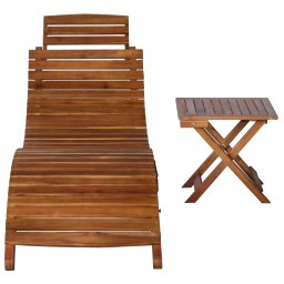 vidaXL Ligbed met tafel massief acaciahout bruin