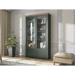 Vitrinekast EVOCO 2 deuren ribbec eik/groen met led