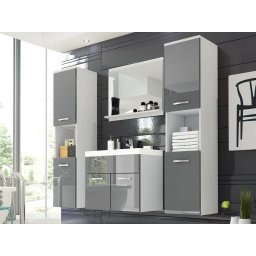 Complete badkamer MONTELIO 6 deuren wit/hoogglans grijs met bassin