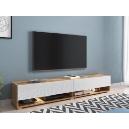 TV-meubel ACAPULCO 2 klapdeuren 180 cm wotan eik/hoogglans wit