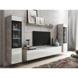 Tv-meubel set VITTORIO 6 deuren beton/hoogglans wit