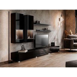 Tv-meubel set BABEL 5 deuren hoogglans zwart/zwart met verlichting