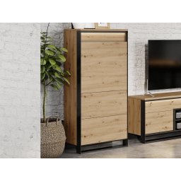 Kolomkast QUANTINO 1 deur eik artisanaal/zwart met LED
