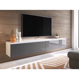 TV-meubel DUBAI 2 klapdeuren 180 cm wit/hoogglans grijs met verlichting