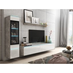 Tv-meubel set VITTORIO 4 deuren beton/hoogglans wit met verlichting