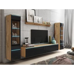 Tv-meubel set VITTORIO 6 deuren beton/hoogglans zwart