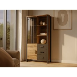 Vitrinekast OLIANNE 2 deuren 3 lades appenzeller sparren/zwart