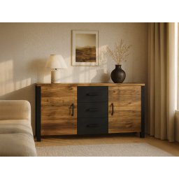 Dressoir OLIANNE 2 deuren 3 lades appenzeller sparren/zwart
