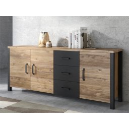 Dressoir OLIANNE 3 deuren 3 lades appenzeller sparren/zwart