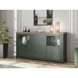 Dressoir EVOCO 2 deuren en 4 lades ribbec eik/groen met led
