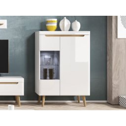 Kast NORDO 2 deuren wit/hoogglans wit met leds