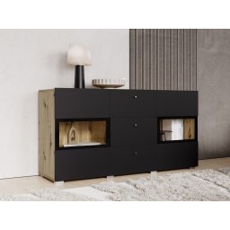 Commode BABEL 2 deuren en 3 lades eik artisan/zwart