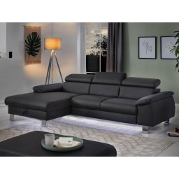 Converteerbare hoekbank MIKO met longchair links eco-leder zwart met led