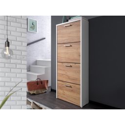 Schoenenkast FULL 4 deuren wit/golden eik