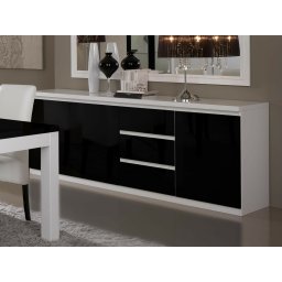 Dressoir ROMEO 3 deuren en 3 lades hoogglans wit/hoogglans zwart