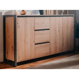 Dressoir DENZEL 3 deuren 3 lades eik artisanaal/antraciet