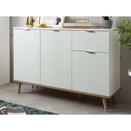 Commode GUTENBERG 3 deuren 1 lade wit/sonoma eik