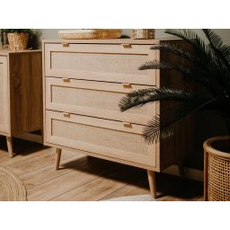 Commode BALO 3 lades sonoma eik met rotan print