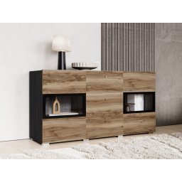 Commode BABEL 2 deuren en 3 lades walnoot/grijs eik