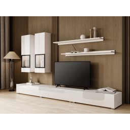 Tv-meubel set BABEL 5 deuren wit/hoogglans wit