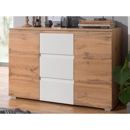 Commode IMANO 2 deuren 3 lades gouden eik/wit