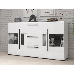 Dressoir TULIO 2 deuren 3 lades wit/hoogglans wit