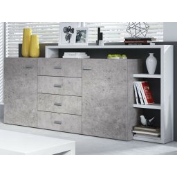 Dressoir BOTSWANA 2 deuren 4 lades wit/beton