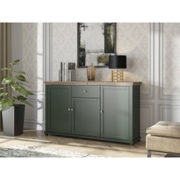 Commode EVOCO 3 deuren en 1 lade ribbec eik/groen