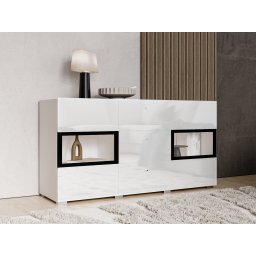Commode BABEL 2 deuren en 3 lades wit/hoogglans wit met verlichting