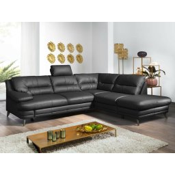 Converteerbare hoekbank BOLOSS met longchair rechts eco-leder zwart