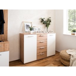 Commode JACKO 2 deuren en 4 lades sonoma eik/wit
