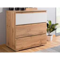 Commode IMANO 3 lades gouden eik/wit