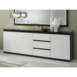 Dressoir ROMEO 3 deuren en 3 lades hoogglans zwart/hoogglans wit