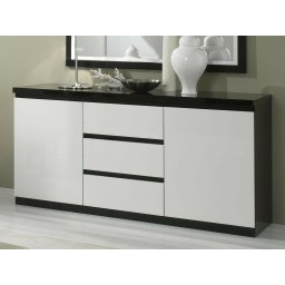 Dressoir ROMEO 2 deuren en 3 lades hoogglans zwart/hoogglans wit