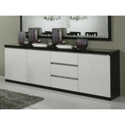 Dressoir REBECCA 3 deuren en 3 lades hoogglans zwart/hoogglans wit