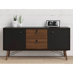 Dressoir RYO 2 deuren 2 lades walnoot/zwart