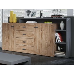 Dressoir BOTSWANA 2 deuren 4 lades antraciet/ribbec eikenhout