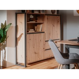 Hoge commode DENZEL 2 deuren 2 lades eik artisanaal/antraciet