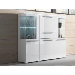 Dressoir INDIRA 4 deuren 1 lade wit/hoogglans wit