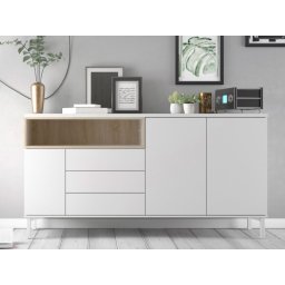 Commode ROMU 3 deuren en 3 lades wit/eik