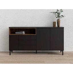 Commode ROMU 3 deuren en 3 lades walnoot/zwart
