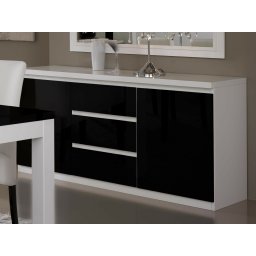 Dressoir ROMEO 2 deuren en 3 lades hoogglans wit/hoogglans zwart