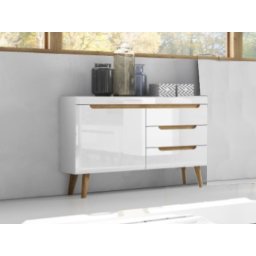 Dressoir NORDO 1 deur 3 lades wit/hoogglans wit